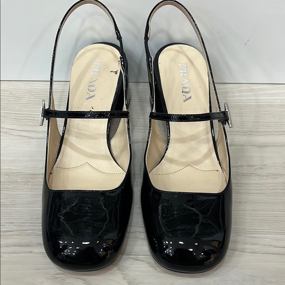 Prada Black Patent Leather Heels with Strap